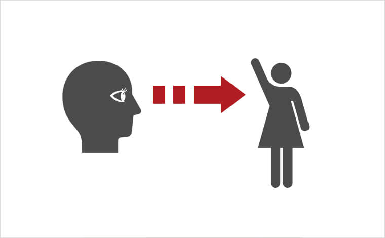 Lookの使い方図解。人物が別の人物に視線を向けて見ているイラスト画像。